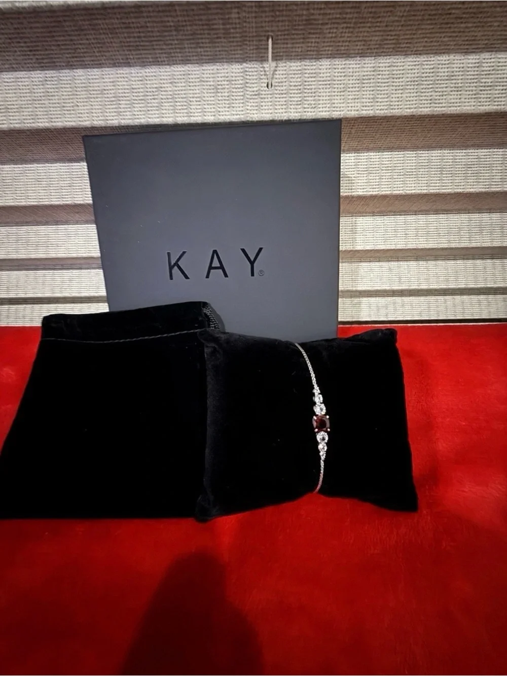 Kay Jewelers Sterling Silver Bracelet with Garnet Stone and Sapphire  Accents